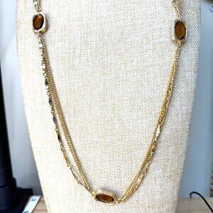 Vintage Sarah Coventry Gold-Tone Multi-Strand Necklace W/ Brown Glass Stones 30"